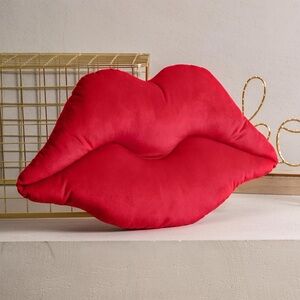 Velvet Red Lip-Shaped Pillow